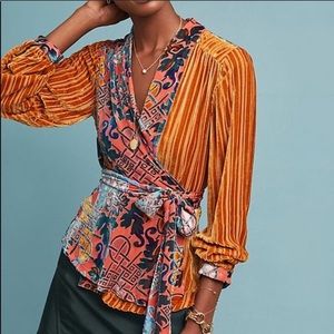 Anthropologie Patchwork Velvet Wrap Top - Size XS